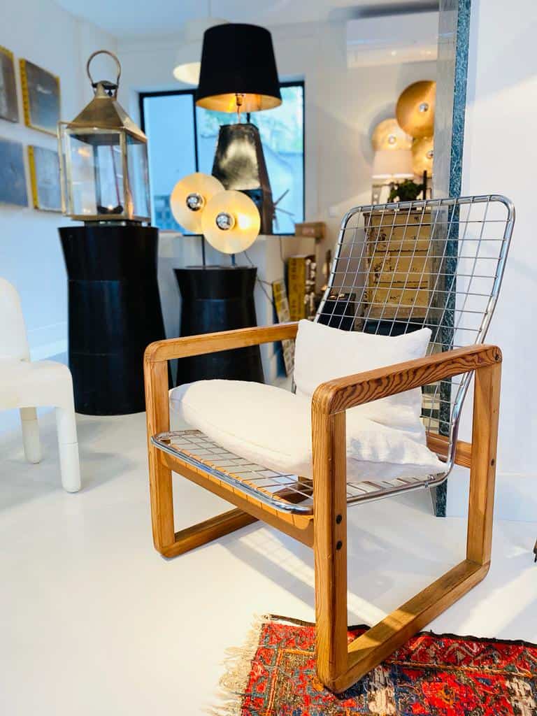 chaise design en bois et metal